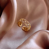 2022 korean new exquisite simple hollow open rings fashion crystal temperament versatile adjustable rings elegant ladies jewelry