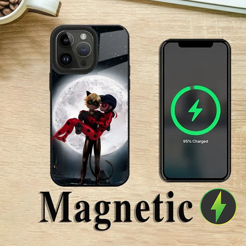 Cat Noir L-Ladybug Couple Phone Case For iPhone 16 15 14 13 12 11 Plus Pro Max Mini Magsafe Magnetic Wireless Charging