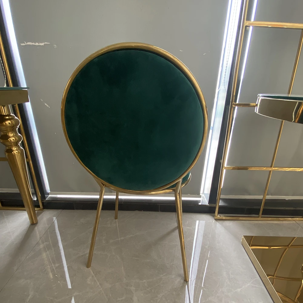 Изысканный зеленый бархатный тканевый обеденный стул хромированный Золотой