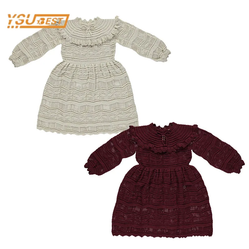 

Autumn Kids Baby Girls Dress Kids Baby Girls Long Sleeve Lace Knitting Dress Kids Baby Girls Princess Children Clothes Dress