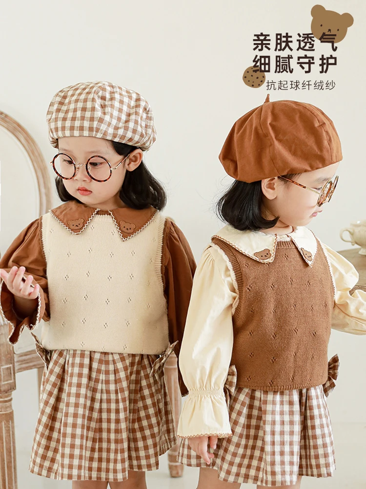 Свитер для девочек с бантом жилет Весенняя новинка жаккардовый вязаный