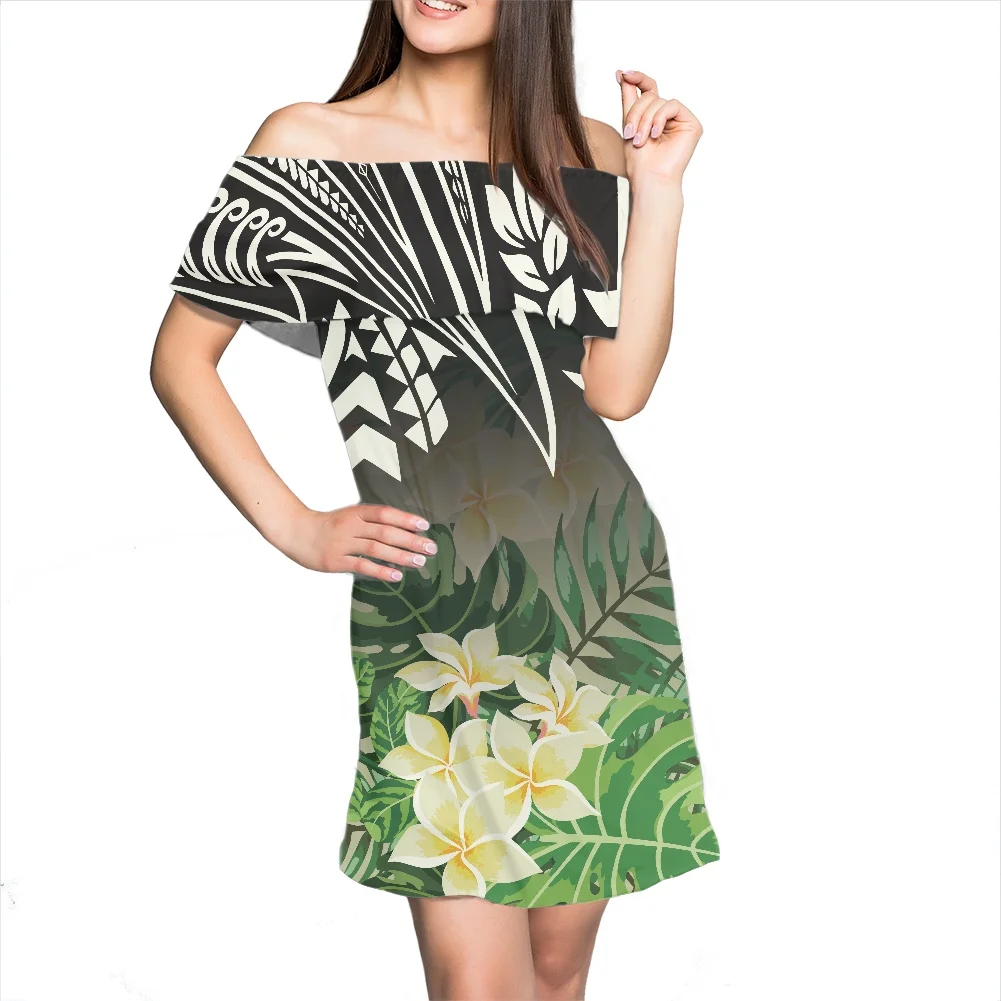 

Plus Size 7XL Bandana Frangipani Print Mini Dresses Ruffles Women Lady Elegant Sexy Summer Women Dresses 2022 New Design Dresses