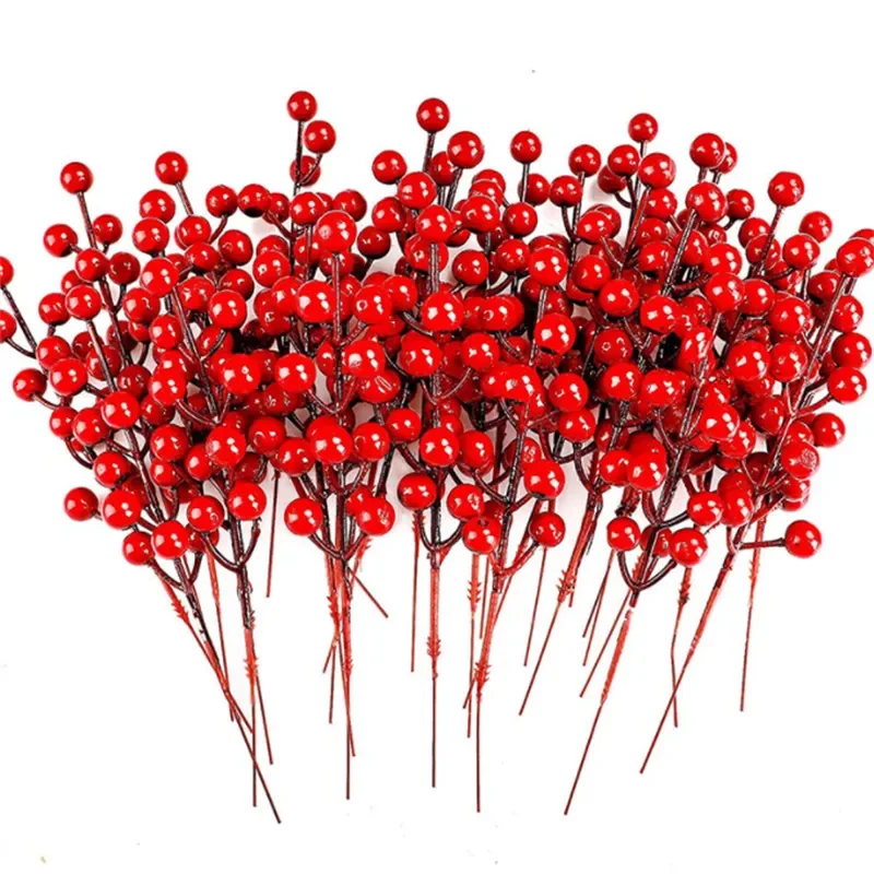 

24PCS Christmas Berries Pine Branches Artificial Red Berry Wreath Christmas Tree Decorations For Home Xmas Party Table Ornaments