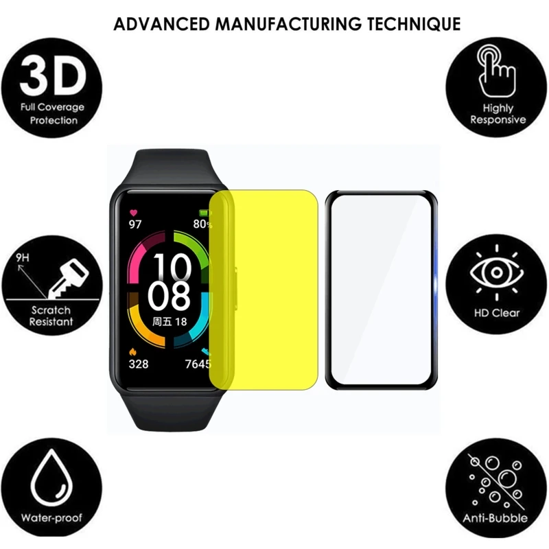 

2 шт., защитная пленка с закругленными краями для смарт-часов Huawei Band 7, защита экрана, аксессуары для ремешка 7 (не стекло)