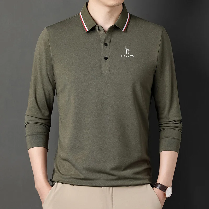 HAZZYS Men's Golf Clothing  Fall Solid Color Long Sleeve Tee Medium And Young Casual Lapel Polo Shirt Go With The Base Shirt Top