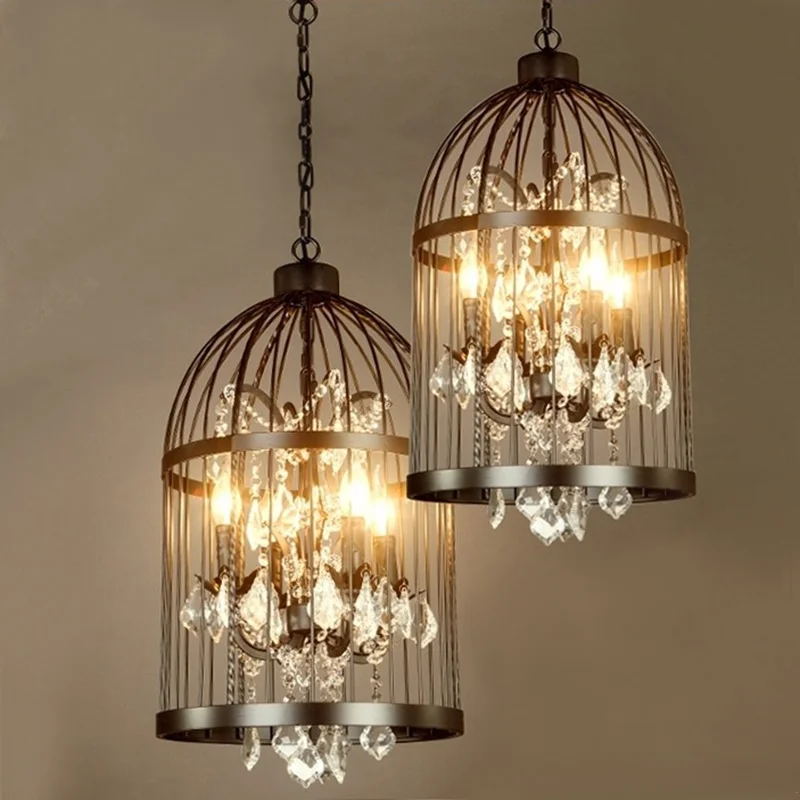 Американские винтажные Хрустальные подвесные светильники в виде птичьей клетки