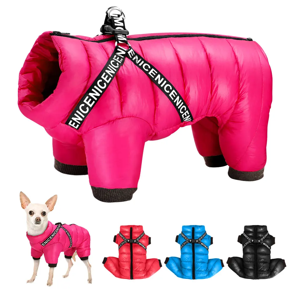 

Winter Dog Clothes Super Warm Pet Dog Jacket Coat With Harness Waterproof Puppy Clothing Hoodies For Small Medium Dogs Outfit