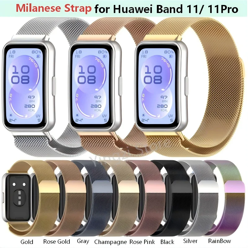 Фото Ремешок из нержавеющей стали для смарт-часов Huawei Band 11 11Pro, миланская магнитная петля-браслет для HW Band11Pro №1