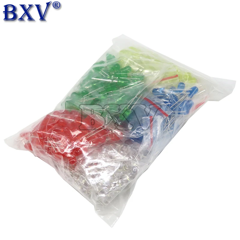 500PCS 5MM LED Diode Kit Mixed Color Red Green Yellow Blue White Led Light DIY