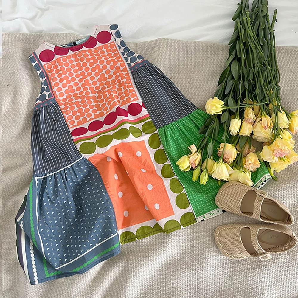 

Новинка лета 2023, цветное платье для девочек, детское длинное платье с принтом