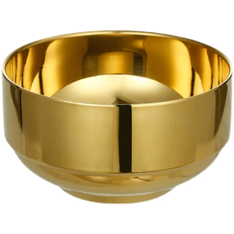 

304 stainless steel double-layer scald-proof household rice bowl Noodles bowl golden cold noodle bowl