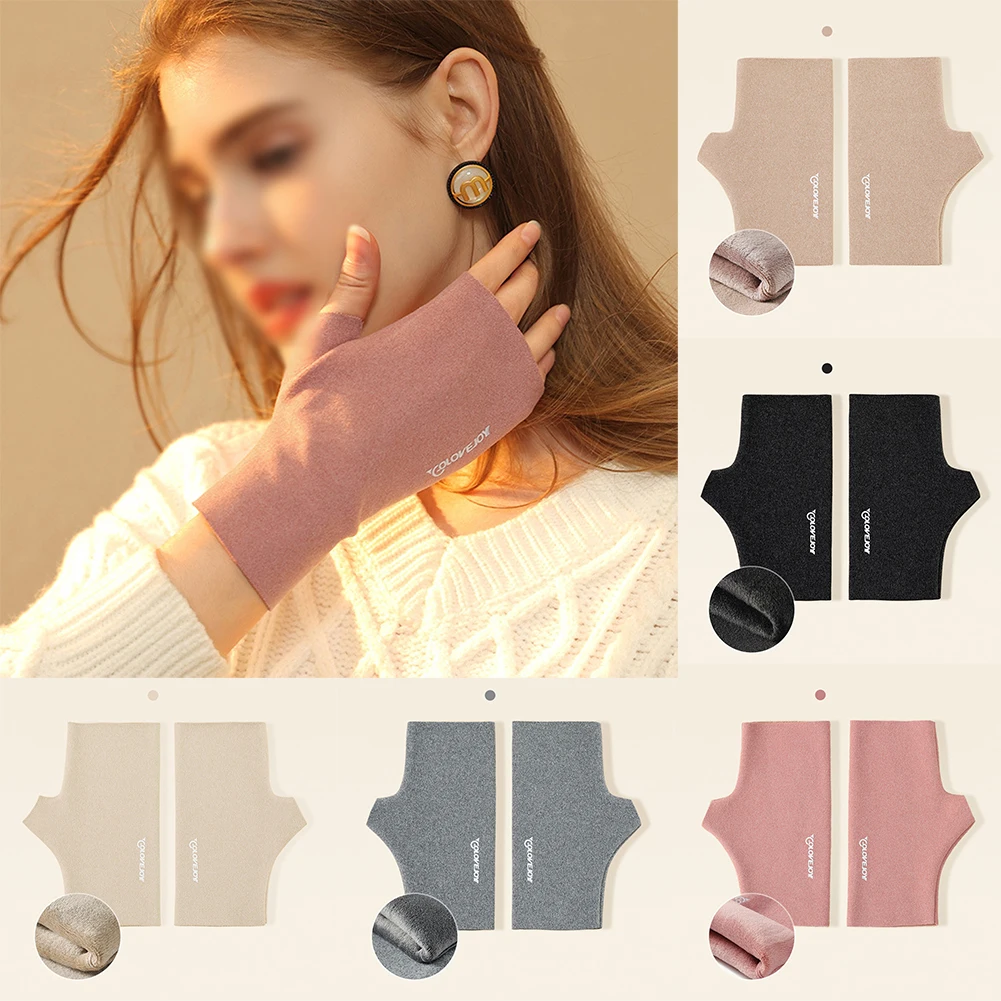 

Winter Unisex Half Finger Running Gloves Man Women Fleece Touch Screen Fingerless Warm Mittens Windproof Velvet Driving Gloves