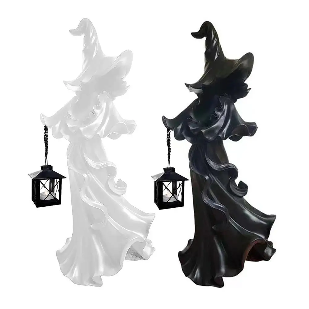 

Halloween Witch Ghost Ornament Resin Home Decoration Design LED Terror Atmosphere Lantern Ghost Sculpture Vintage Witch Statues