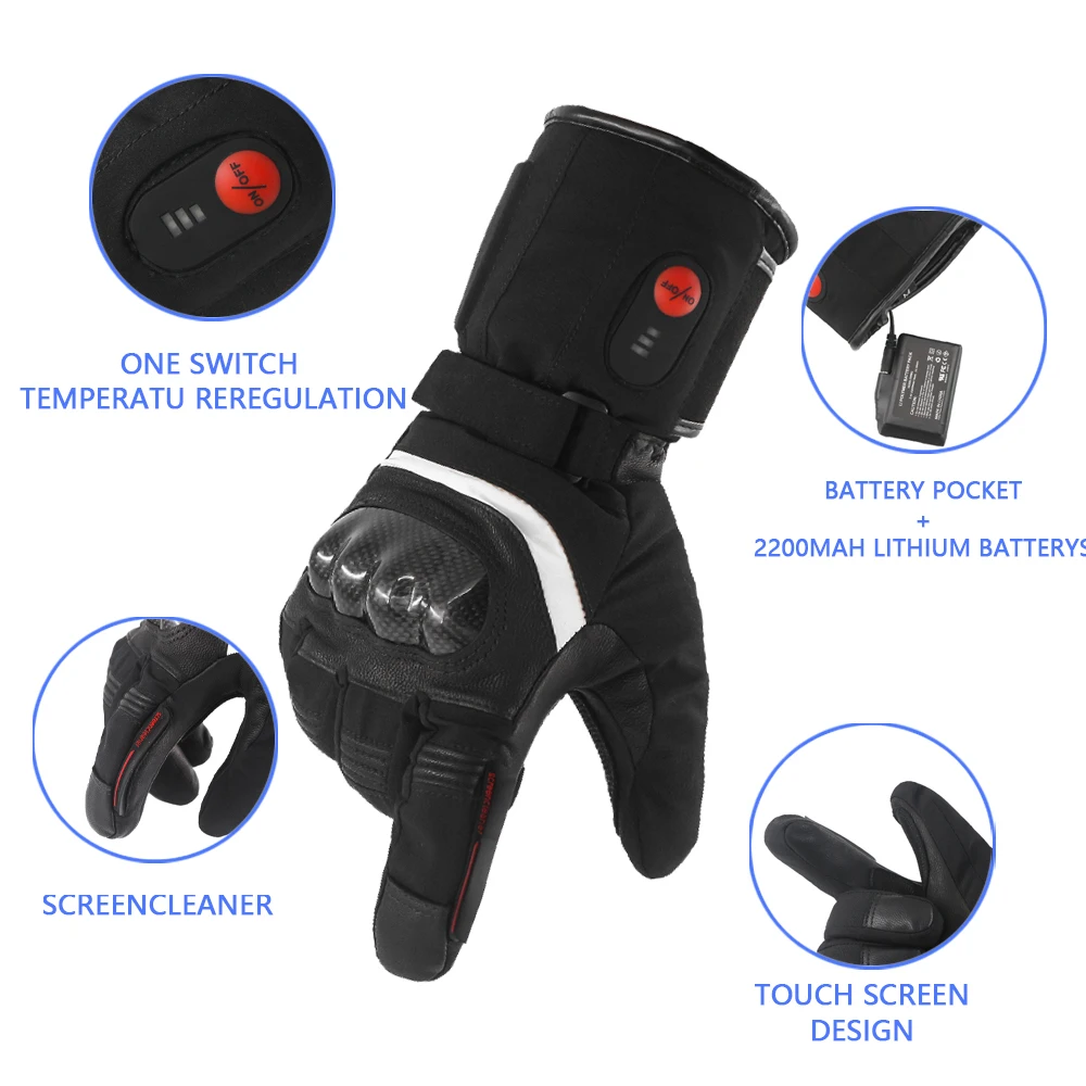 Touchscreen Motorcycle Electric Heated Gloves Rechargeable Battery 7.4V 2200MAH Outdoor Cycling Skiing Waterproof Heating Gloves enlarge