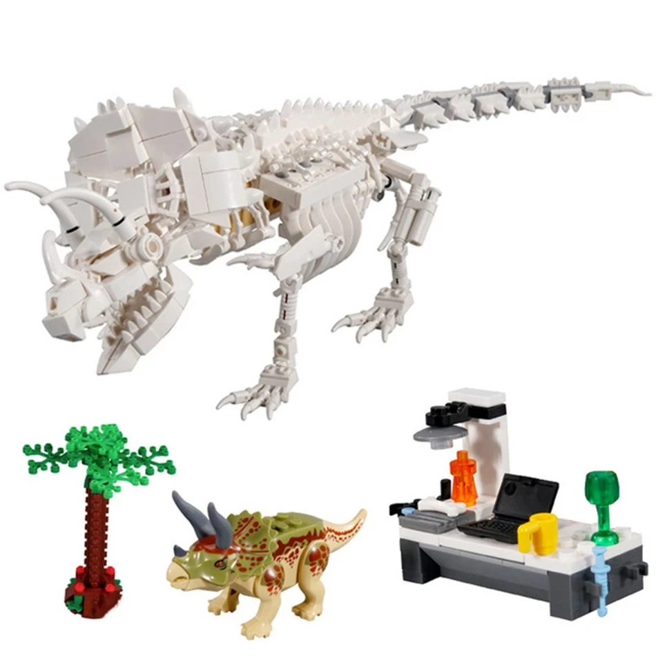 

3D Dinosaurs Triceratops Fossils Skeleton Building Blocks Bricks Dino Museum Educational Diy Toys For Children Gifts