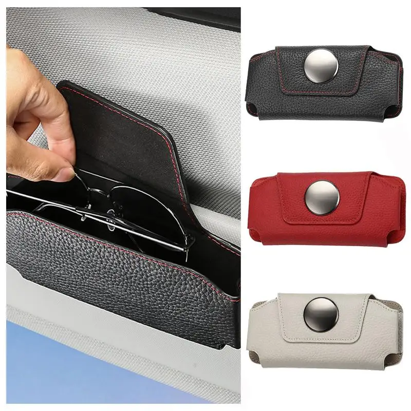 

Car Eyeglass Holder Sunglass Holder For Car Leather Sunglasses Clip Storage Case With Magnetic Closure Automotive Visor