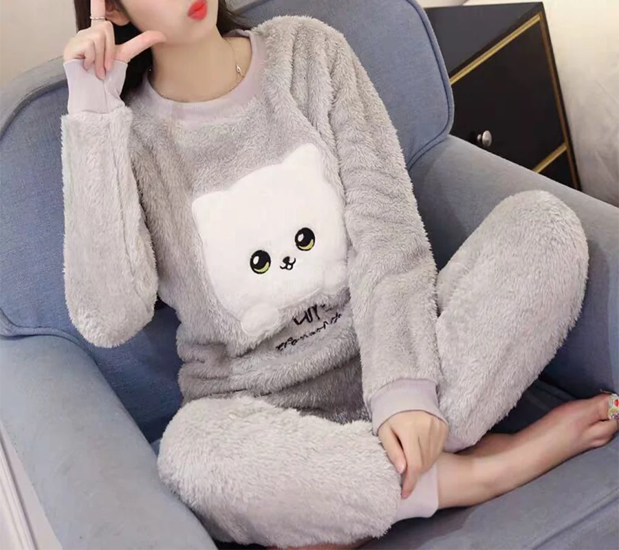 

Новинка 2022, осенне-зимние теплые фланелевые женские пижамные комплекты, плотная бархатная одежда для сна с длинным рукавом из кораллового б...