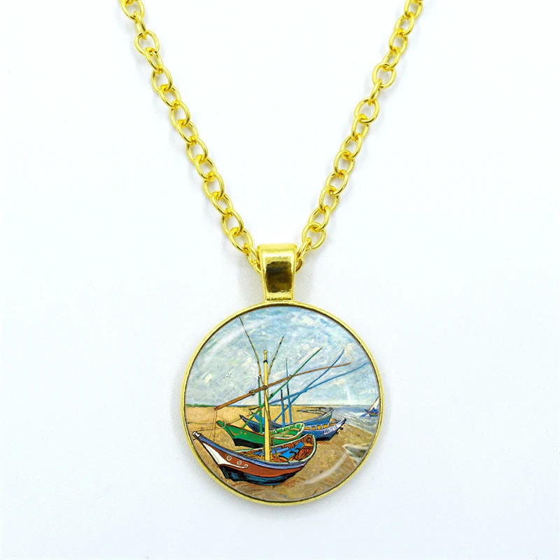 Новый классический кулон Звездная ночь Ван Гог ожерелье стеклянная