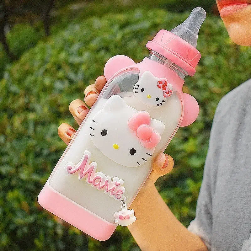 Sanrio аниме для взрослых детская бутылочка и чашка воды плоская Hello Kitty с соломой