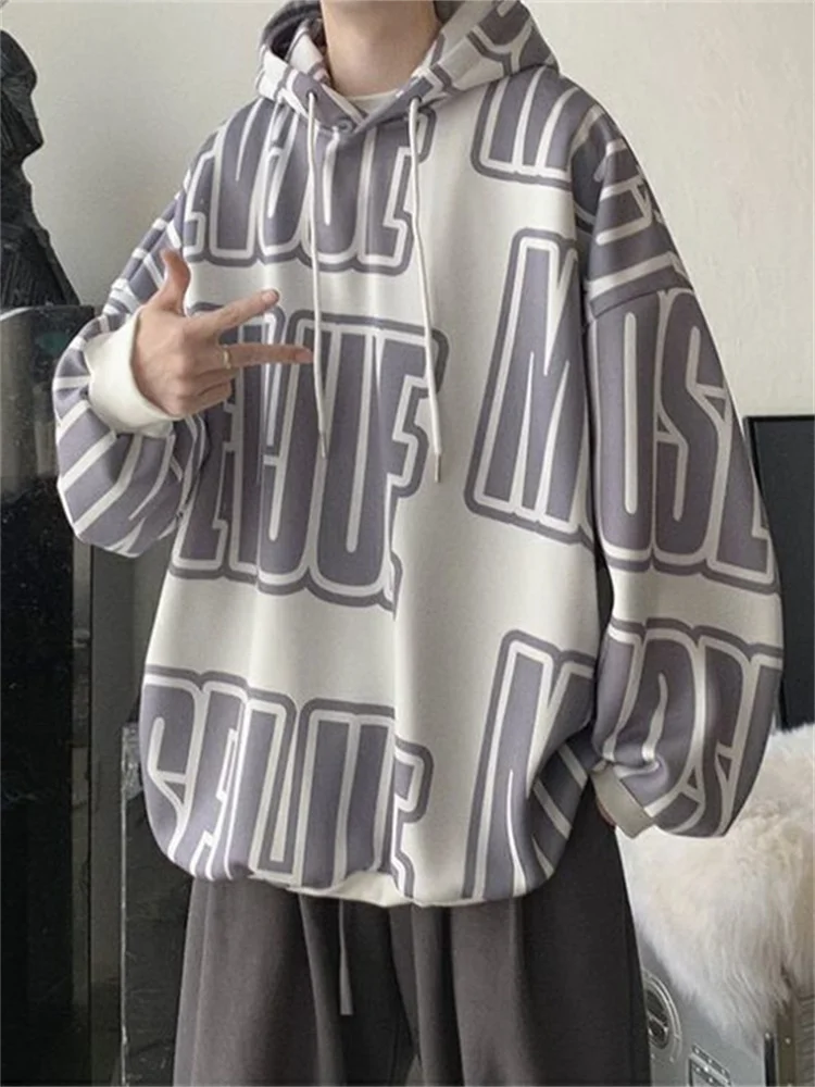 

Sweater Men's Full Printed Letter Hooded Loose Casual All-match Top Hong Kong Style Couple Jacket Harajuku