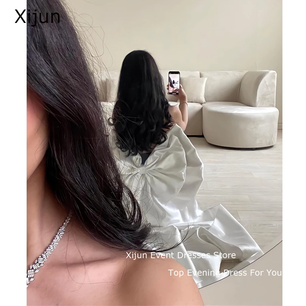 

Простое вечернее платье Xijun, черно-белое атласное платье со съемным бантом и шлейфом, элегантное платье для выпускного вечера без рукавов дл...