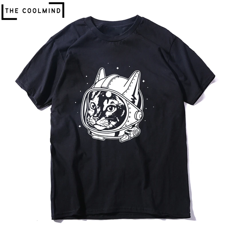 

100% Cotton Short Sleeve Space Cat Print Men T Shirt Casual Cotton Cat Unisex Tshirt O-neck T-shirt Tee Shirts C101A011 CA-A32