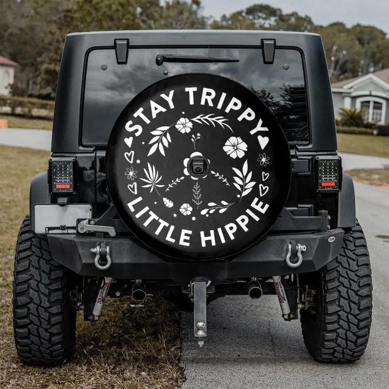 

Stay Trippy Little Hippie Floral Peace Sign Tire Cover Camper Truck, Spare Tire Cover For Car, Personalized Camper Tire Cover,