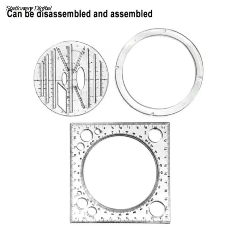

Multifunction Rotatable Drawing Template Art Design Construction Architect Stereo Geometry Circle Drafting Measuring Scale Ruler