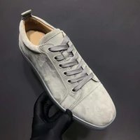 low top gray velvet sneakers luxury designer shoes mens casual shoes flats trainers red bottom shoes for men with free shipping