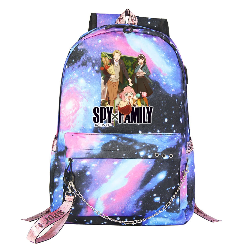 Anime Spy X Family Backpack Boys Girls Schoolbag Women Men Harajuku Travel Bags Teenager Casual Laptop USB Port Chain Backpacks
