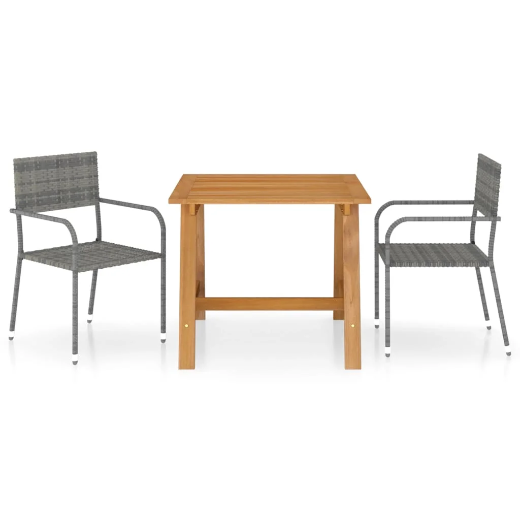 

3 Piece Garden Dining Set,Patio Table and Chair Set, Grey