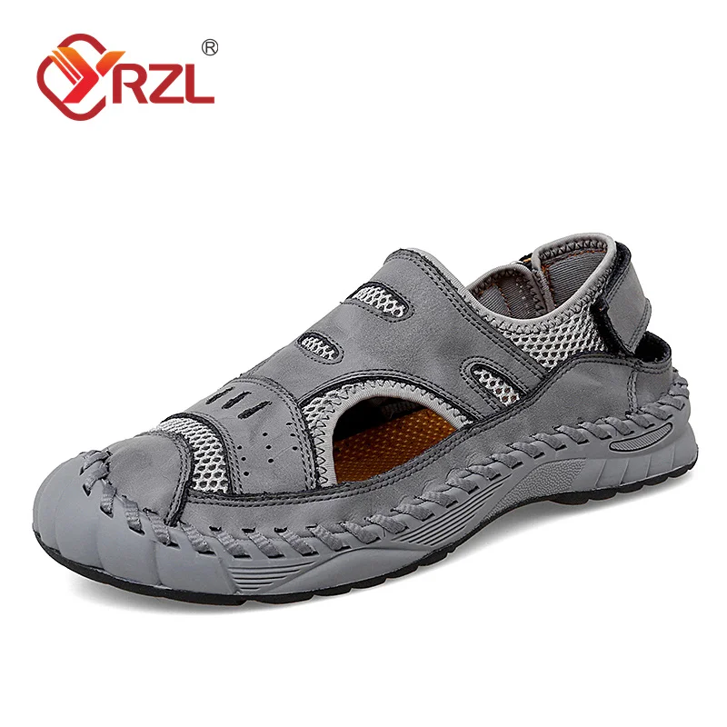 

YRZL Summer Mesh Men Sandals Breathable Leather Casual Shoes Men Beach Sandals Fashion Outdoor Men's Sandals Plus Size 38-47