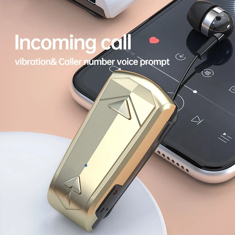 

F520 Bluetooth Lavalier Earphones Wireless Retractable Headset One Ear Sport with Mic Handsfree Earbuds for IOS Android Phone
