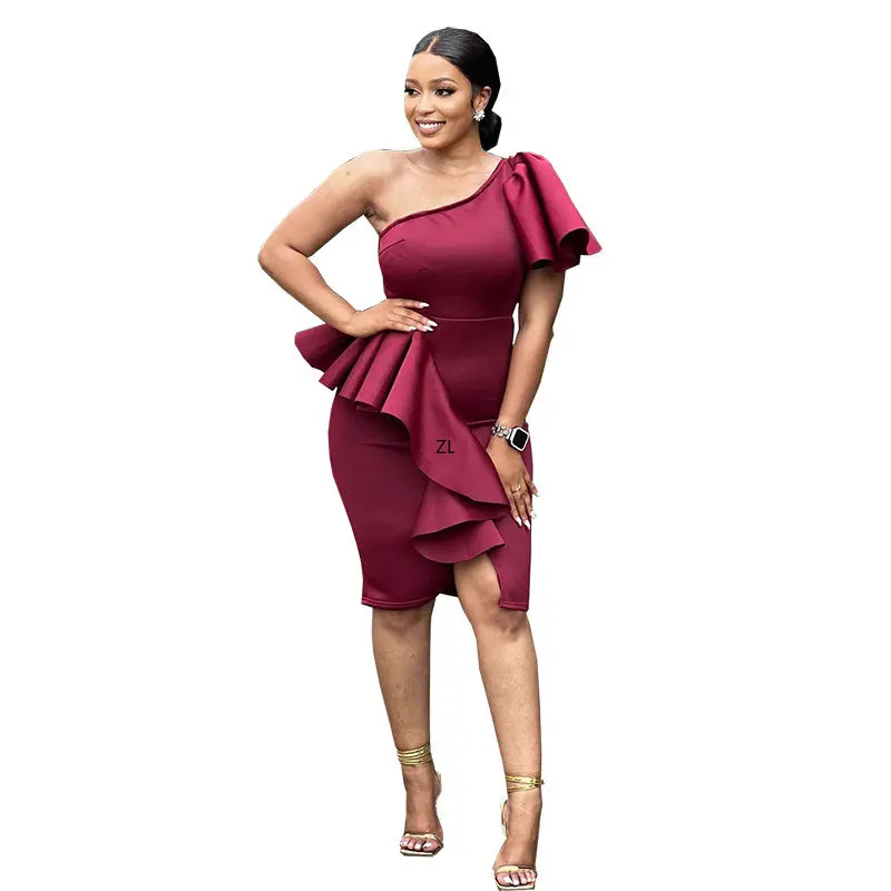 

Green White African Dresses for Women Summer Elegant African Women Short Sleeve Polyester Knee-length Dress African Party Dress