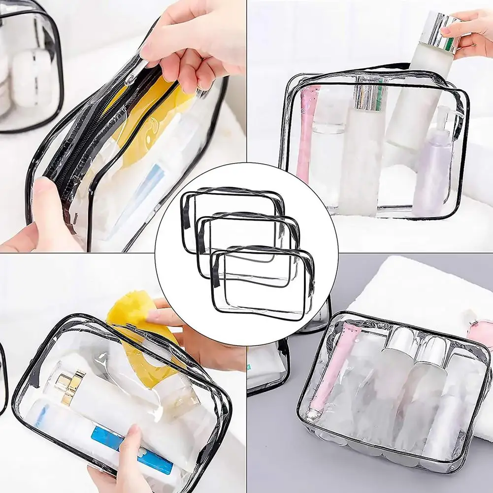 

New PVC 18pcs Transparent Travel Toiletry Bag Waterproof Cosmetic Storage Bag With Zipper For Women Men Traveling Business Trip