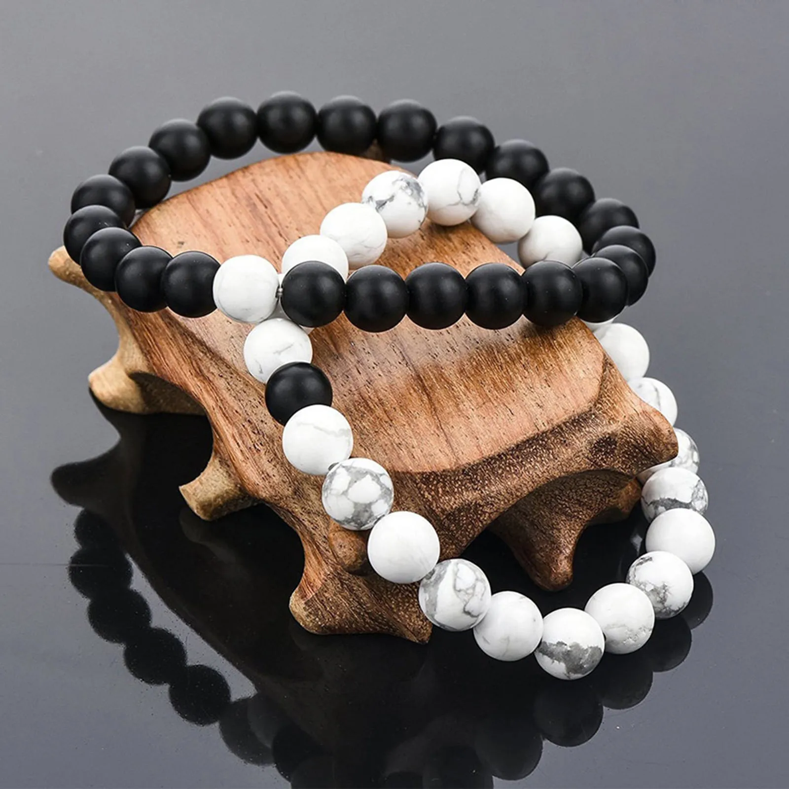 

Trendy Black White Turquoises Stone Charm Bracelet Men Women Wood Beads Bracelet Handmade Bracelets&bangles Pulseira Masculina