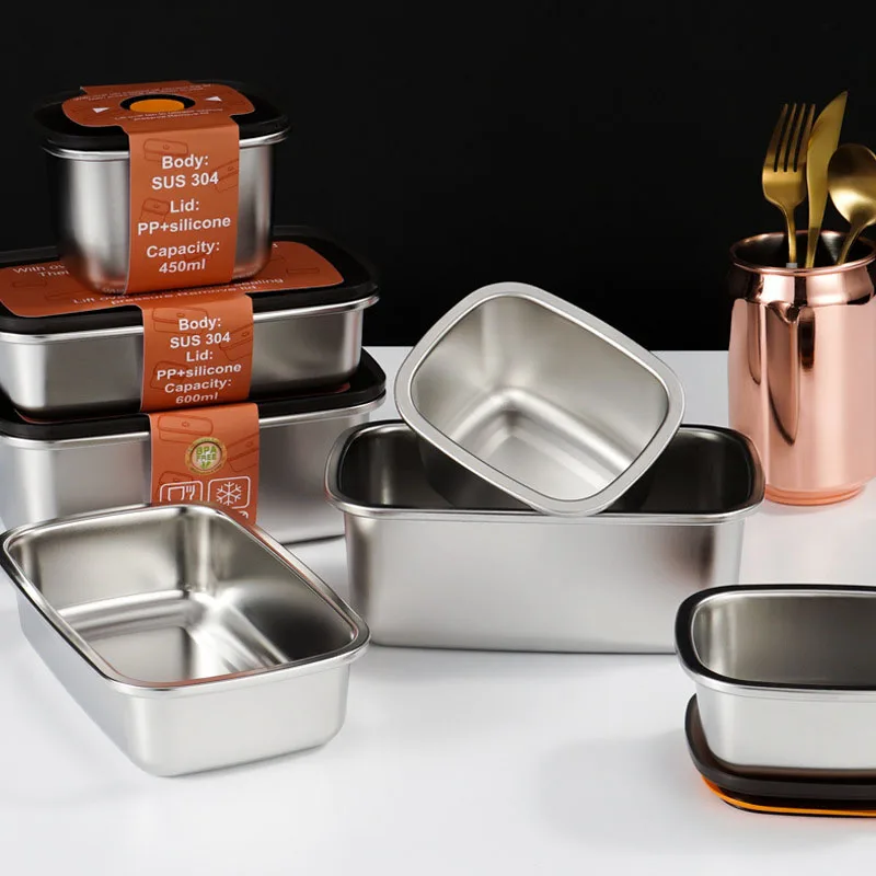 

304 Stainless Steel Lunch Bento Box Sealed Fresh Keeping Boxes Refrigerator Refrigerated Outdoor Picnic Food Storage Containers