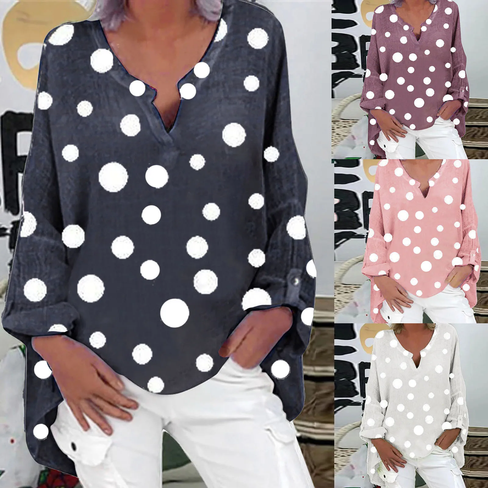 

Women's Cotton Pullover V-neck Loose Shirt