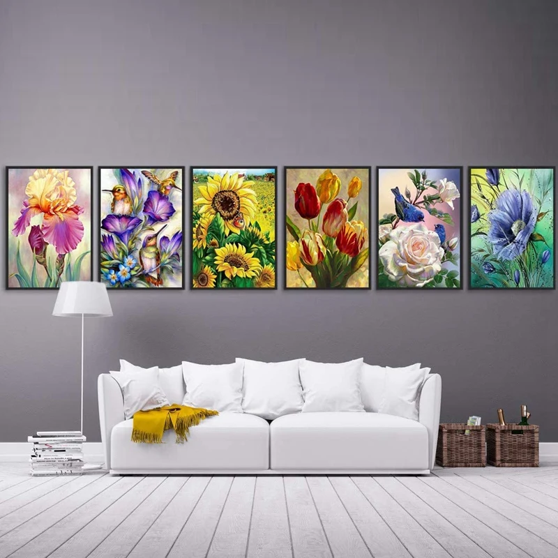 6 Sets 5D Diamond Painting By Numbers Art Dotz Flower Kits Full Drill For Adult Kids Housewarming Gifts 12X16 IN |