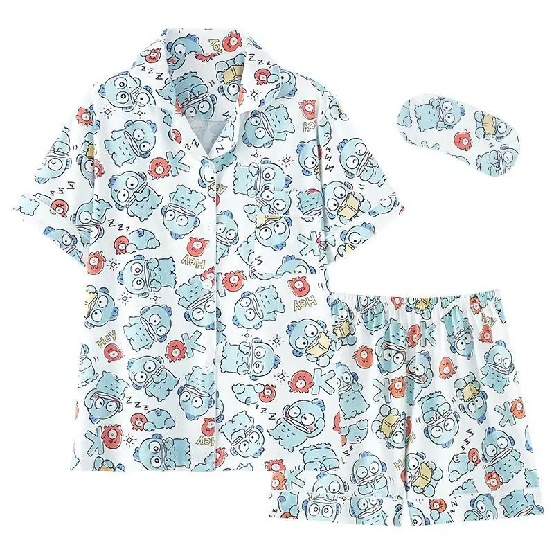 

Kawaii Sanrio Hangyodon мультфильм Милая Ночная рубашка 2023 детские пижамы ледяной шелк костюм с коротким рукавом Летний комплект Домашняя одежда подарок для девочек