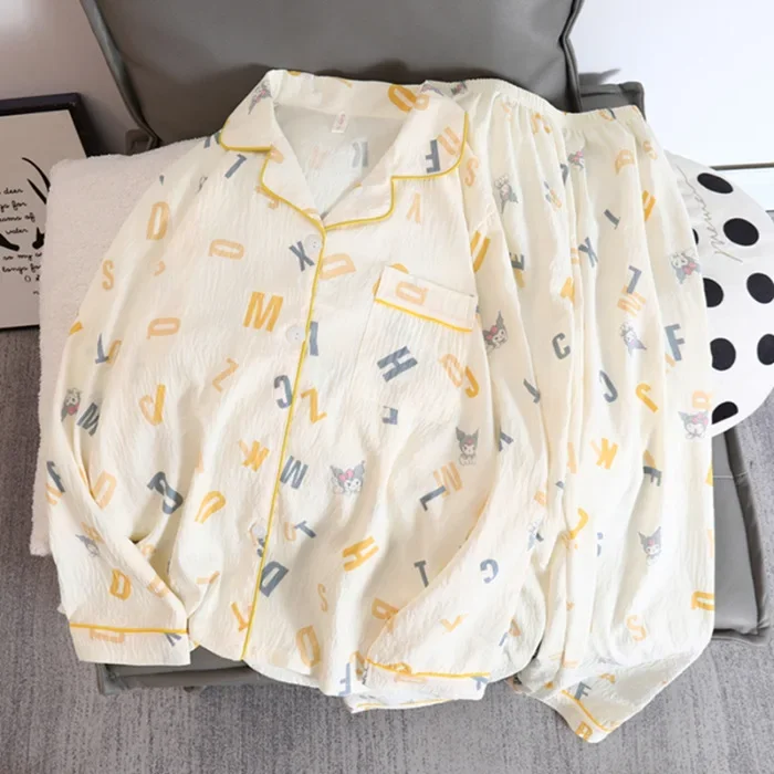 Women's Cloud Cotton Long Sleeve Trousers Autumn Cardigan Sweet Cartoon Loose-Fit Outerwear Home Clothes Suit