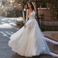 princess one shoulder sleeveless a line wedding dress 2022 pleat draped elegant bride gown backless 3d flowers vestido de novia