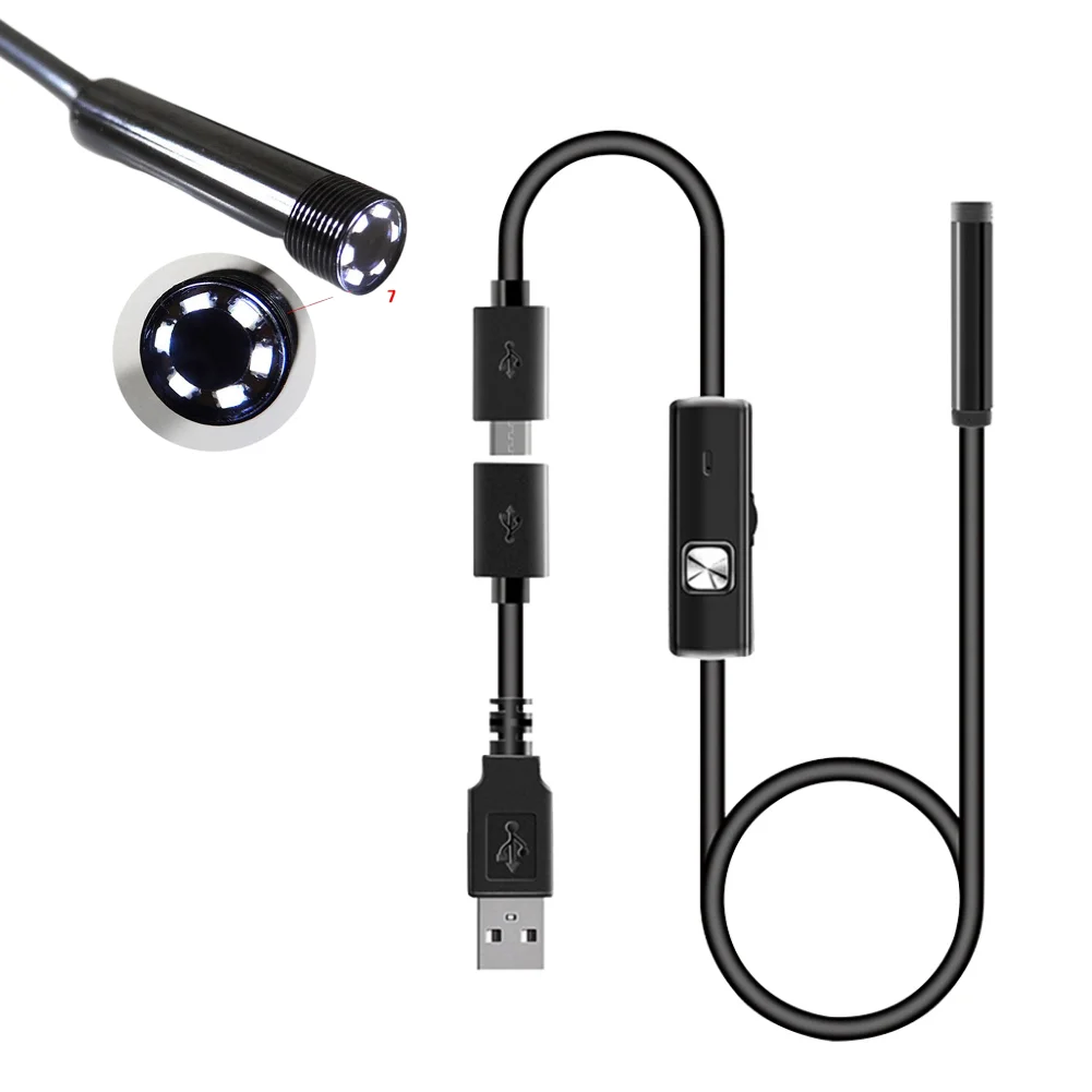 

7mm Mobile Phone Endoscope Waterproof Pipe USB IP67 Waterproof 6LED Industrial Inspection Camera Auto Repair Test Snake Tube