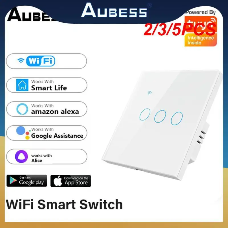 

2/3/5PCS For Alexa And Google Home Smart Touch Switch 1/2/3/4gang App Control Neutral Wire Switch Smart Life App Voice Control