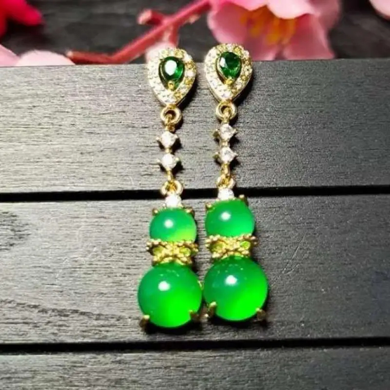 

Natural Green Jade Earrings Women Fine Jewelry Genuine Certified Jades Stone Chrysoprase Earring Gifts Ladies Chalcedony Earring