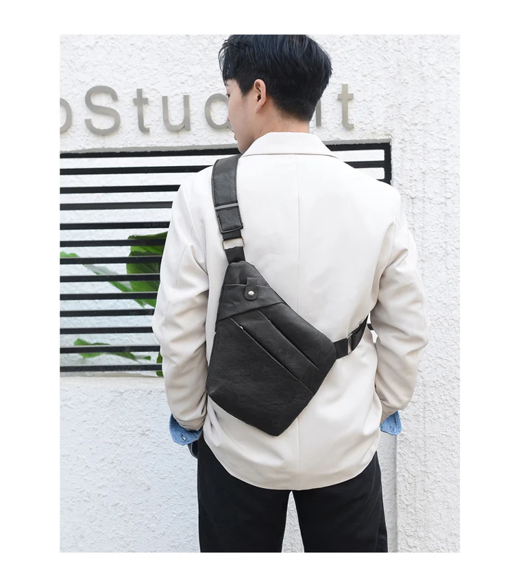 

2022 new men's personal anti-theft chest bag multifunctional digital storage bag sports and leisure PU messenger bag