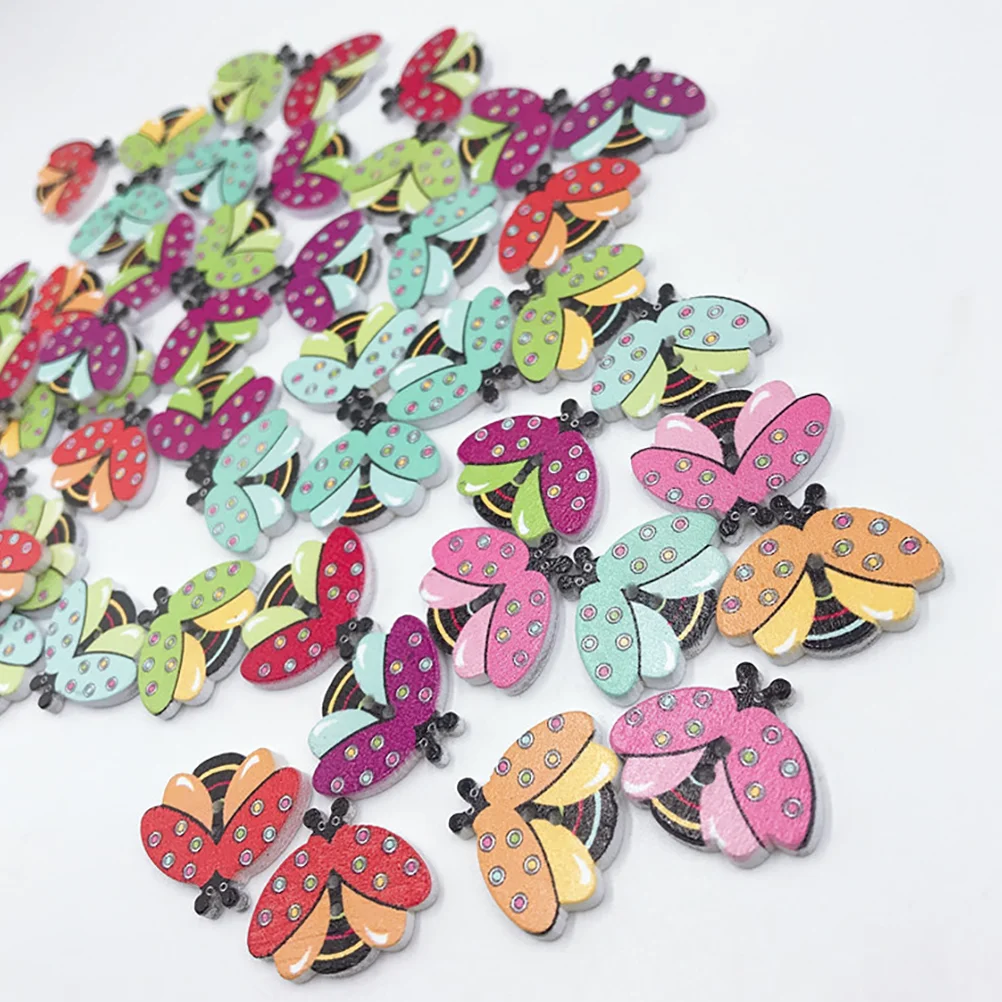 

Hats Scarfs Sleeves for DIY Buttons Ladybird Pattern Buttons Creative Colored Drawing Buttons 50Pcs