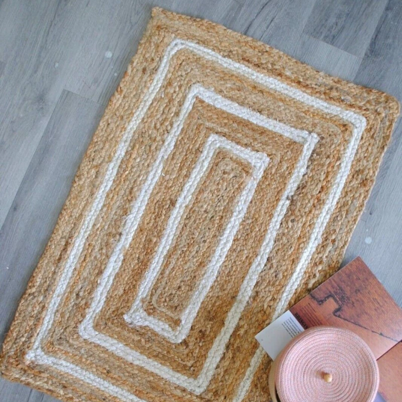 

Handmade Rug Natural Jute Runner Rectangle Carpet Living Modern Rustic Look Mat