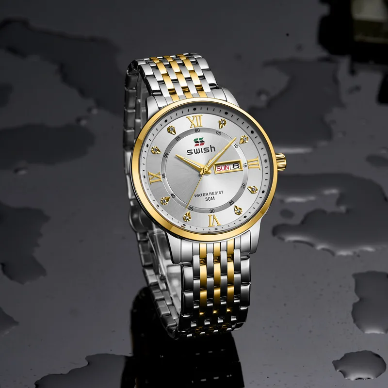 2023 popular double calendar waterproof luminous diamond inset British men's watch a piece of hair