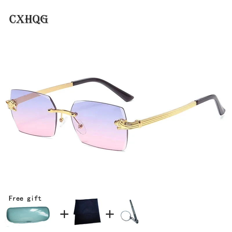 

Cheetah Mirror Legs Frameless Square Sunglasses for Women Retro Metal Gradient Glasses New Fashion Brand Designer Eyewear